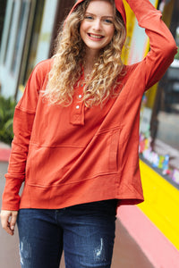 The Slouchy Terracotta French Terry Snap Button Hoodie