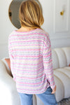 Everyday Casual Lilac & Fuchsia Textured Vintage Stripe Top