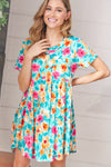 *FINAL SALE* Teal & Magenta Floral Babydoll Fit and Flare Dress ~ size S only