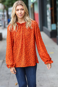 Thinking Of You Rust Ditzy Floral Frill Neck Top