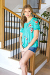 Remember Me Turquoise Floral Embroidery Button Down Top