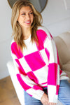 Tried & True Fuchsia Checkered Oversized Knit Sweater