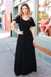 In Your Dreams Black Flutter Sleeve Woven Maxi Dress