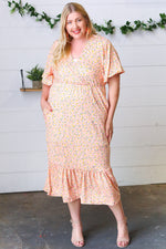 *FINAL SALE* Peach Floral Surplice Elastic Waist Ruffle Maxi Dress ~ size L only