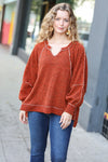 The Slouchy Rust Two Tone Knit Notched Raglan Top