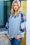 Face The Day Grey/Navy Plaid Thermal Raglan Pullover