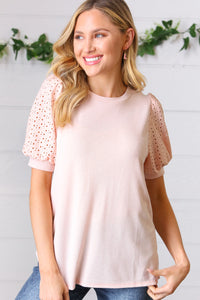 *FINAL SALE* Peach Eyelet Puff Sleeve French Terry Top ~ size 3X only