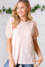 *FINAL SALE* Peach Eyelet Puff Sleeve French Terry Top ~ size 3X only