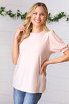 *FINAL SALE* Peach Eyelet Puff Sleeve French Terry Top ~ size 3X only