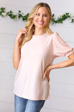 *FINAL SALE* Peach Eyelet Puff Sleeve French Terry Top ~ size 3X only