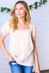 *FINAL SALE* Taupe Wide Rib Puff Sleeve Top ~ size 3X only