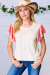 *FINAL SALE* Coral & Sand Floral Short Flutter Sleeve Top ~ size 1X only