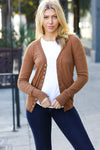 Day On The Town Camel Snap Button Rib Detail Cardigan