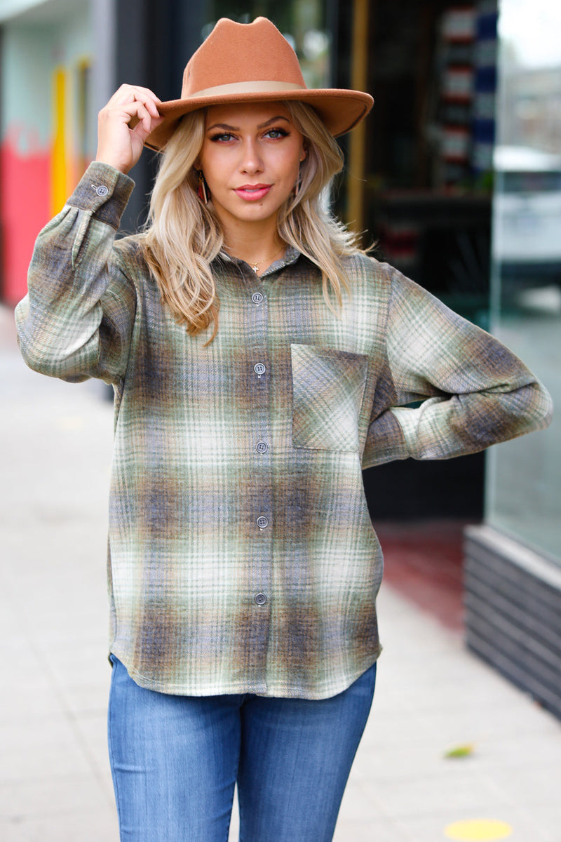Weekend Ready Green Jacquard Plaid Button Up