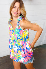 *FINAL SALE* Multicolor Floral Print Shoulder Tie Detail Top ~ size S only