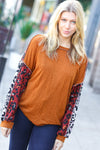 More Than Lovely Rust Colorblock Leopard Knit Top