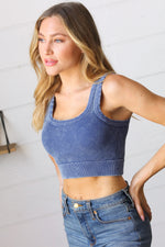 Washed Navy Rib Cropped Square Neck Tank