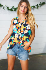 *FINAL SALE* Navy Flat Floral Banded V Neck Sleeveless Top ~ size 1X only
