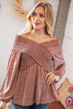 *FINAL SALE* Mauve Floral Smocked V Neck Cross Body Blouse ~ size 2X only