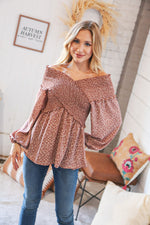*FINAL SALE* Mauve Floral Smocked V Neck Cross Body Blouse ~ size 2X only
