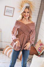 *FINAL SALE* Mauve Floral Smocked V Neck Cross Body Blouse ~ size 2X only