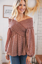 *FINAL SALE* Mauve Floral Smocked V Neck Cross Body Blouse ~ size 2X only