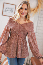 *FINAL SALE* Mauve Floral Smocked V Neck Cross Body Blouse ~ size 2X only