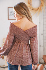 *FINAL SALE* Mauve Floral Smocked V Neck Cross Body Blouse ~ size 2X only