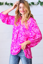 *FINAL SALE* Fuchsia & Baby Pink Flat Floral Top