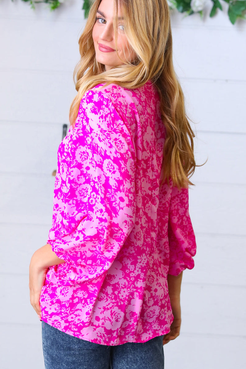 *FINAL SALE* Fuchsia & Baby Pink Flat Floral Top