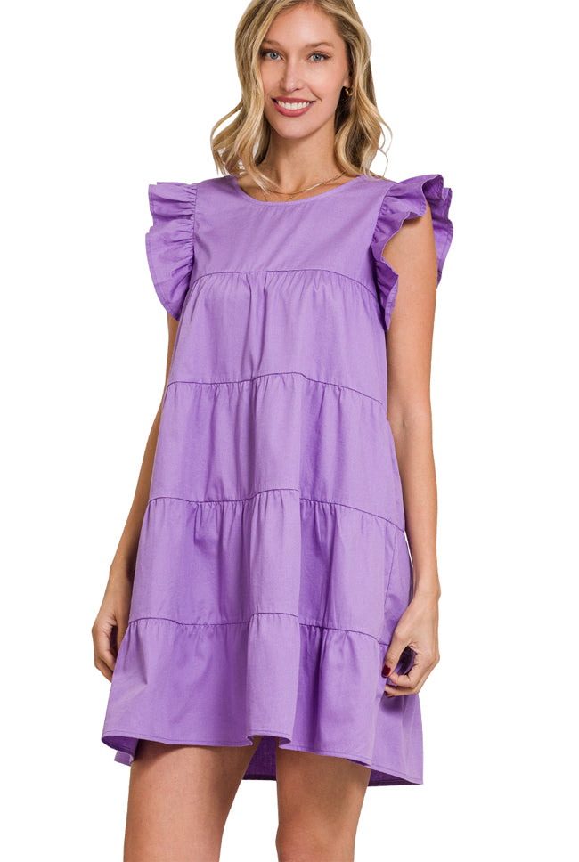 Lavender Ruffled Cap Sleeve Babydoll Tiered Dress