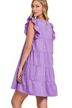 Lavender Ruffled Cap Sleeve Babydoll Tiered Dress