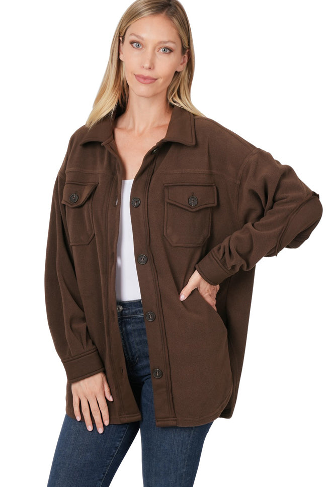 *FINAL SALE* Fleece 'Emily' Elbow Patch Pocketed Shacket
