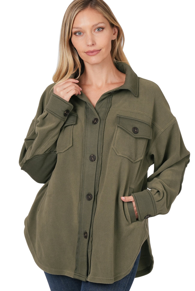 *FINAL SALE* Fleece 'Emily' Elbow Patch Pocketed Shacket