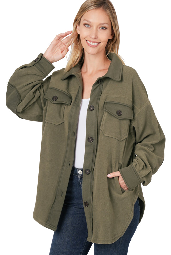 *FINAL SALE* Fleece 'Emily' Elbow Patch Pocketed Shacket